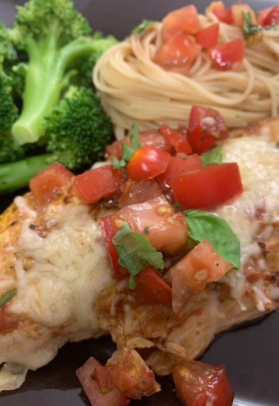 Caprese Chicken with basil and tomato salsa